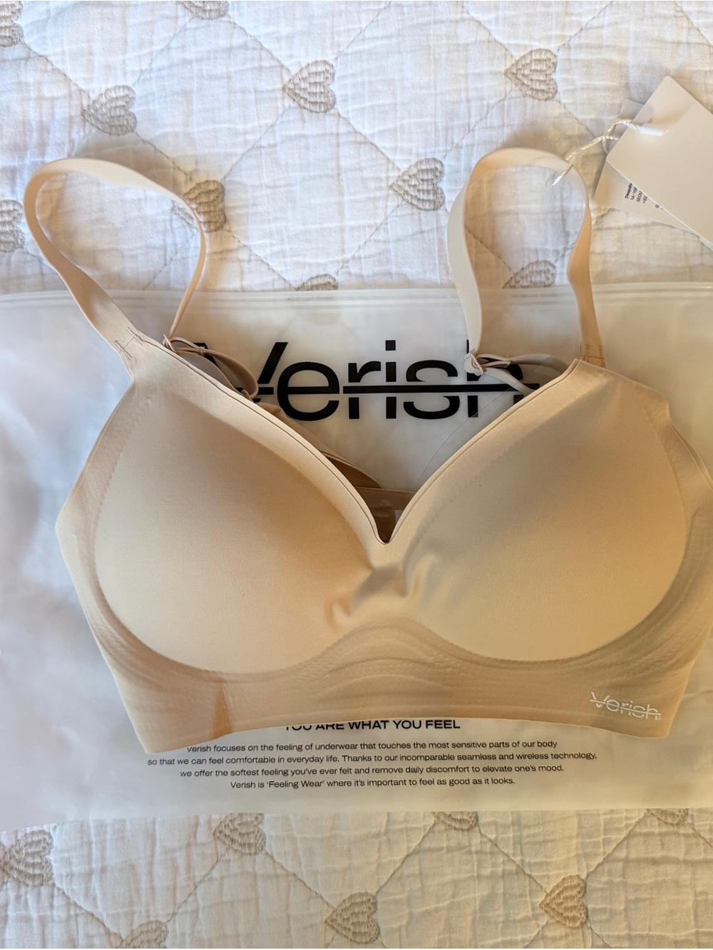 VERISH COOL FIT BRA VOLUME FIT IN SIZE SMALL, COLOR BEIGE